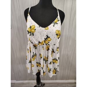 Torrid Polka Dot Lemons Flowy Summer Zip Back Tank Top Size 1X Cruise Beach